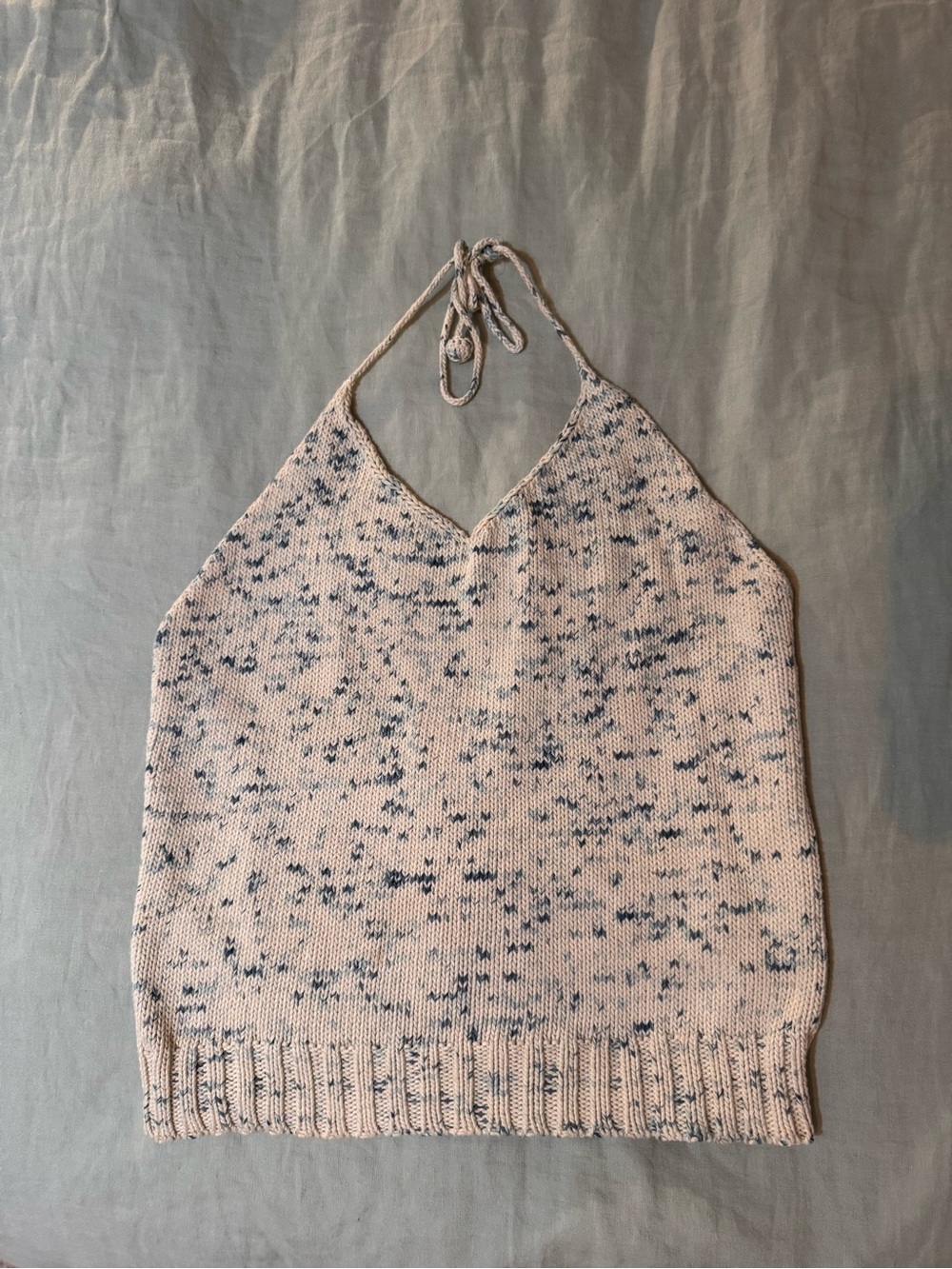 Misha & Puff Speckled Knit Halter Top in Cream and Blue